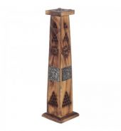 Wooden Incense Burner Tower with Elephant Inlay 12”