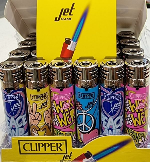 Clipper Assorted Colour Jet Flame Peace Print Lighter x 24pcs