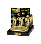 12pcs Clipper CMP11R Metal Flint Gold Leaves Pattern Lighters – CM3S000UK