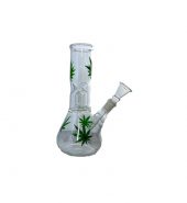 Percolator Cannabis Leaf Print Glass Bong – GB-83 8″